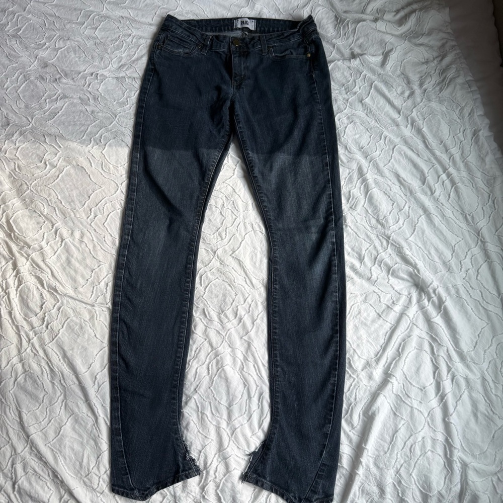 PAIGE Women's Skinny Jeans Dark Blue Wash With Ankle Slits